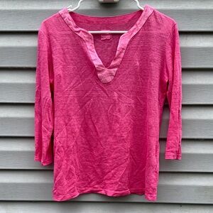 120% Lino | Pink Linen 3/4 Sleeve Blouse size Small